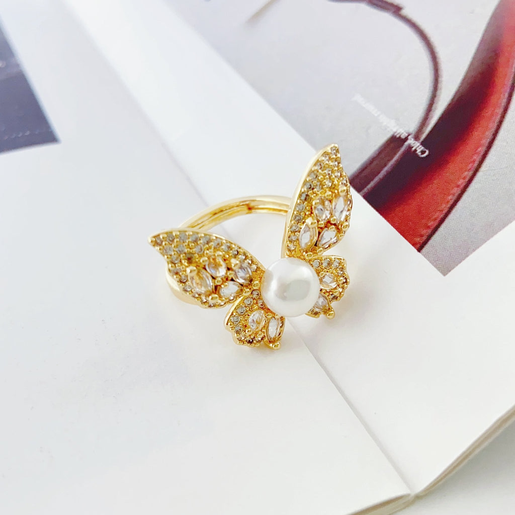 Silver Veil Dream Butterfly Pearl Ring - NaNaMaLa Boutique