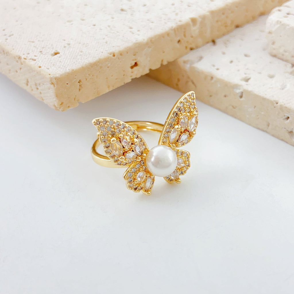 Silver Veil Dream Butterfly Pearl Ring - NaNaMaLa Boutique