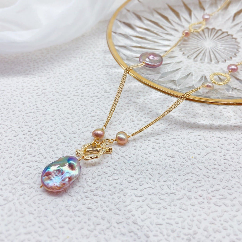 Versatile T - Bar Clasp Baroque Pearl Necklace - NaNaMaLa Boutique