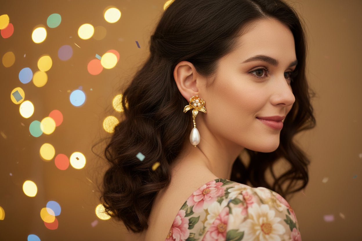 Water Lily Bloom Pearl Stud Earrings - NaNaMaLa Boutique