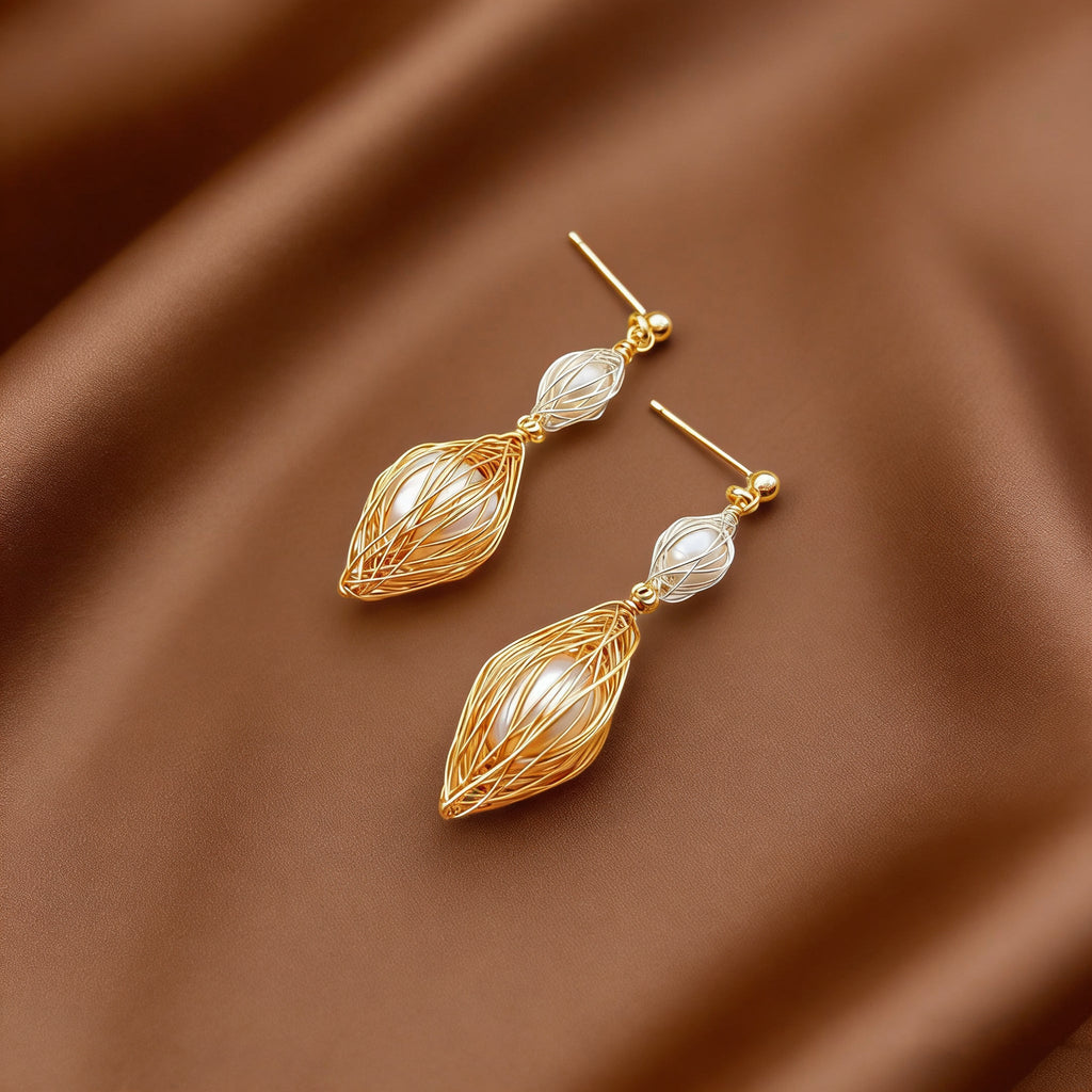 Woven Time Pearl Stud Earrings - NaNaMaLa Boutique