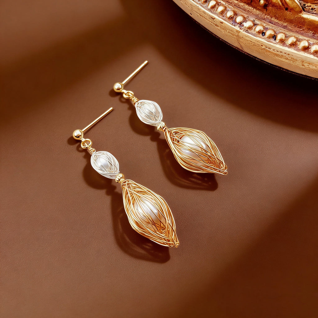 Woven Time Pearl Stud Earrings - NaNaMaLa Boutique