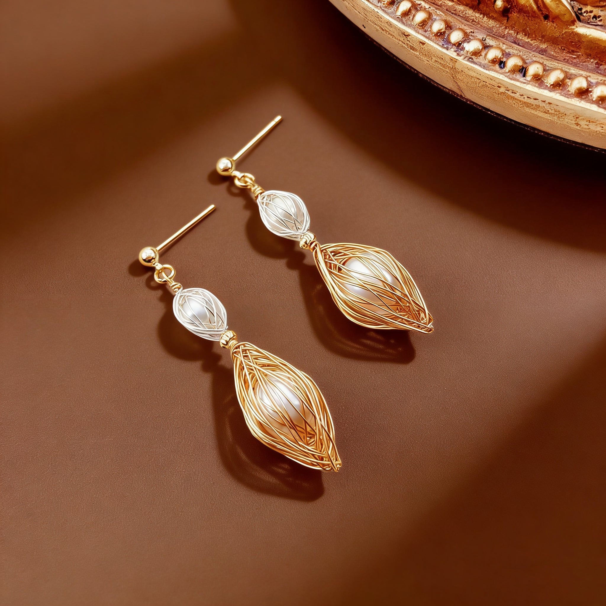 Woven Time Pearl Stud Earrings - NaNaMaLa Boutique