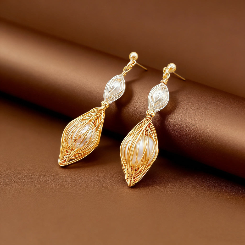 Woven Time Pearl Stud Earrings - NaNaMaLa Boutique
