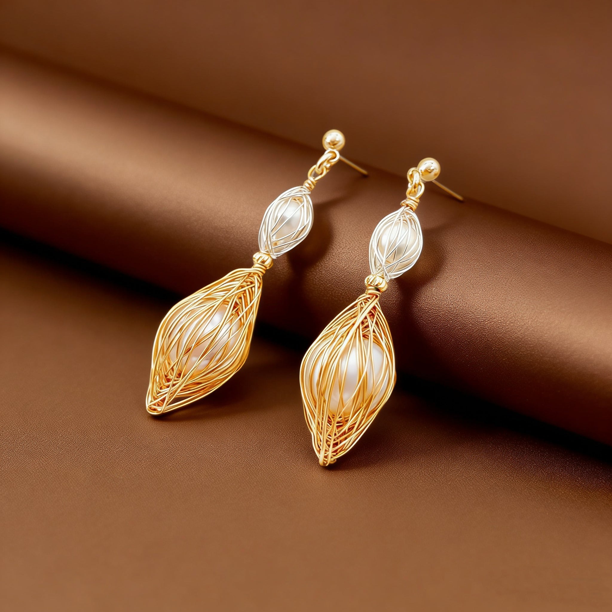Woven Time Pearl Stud Earrings - NaNaMaLa Boutique