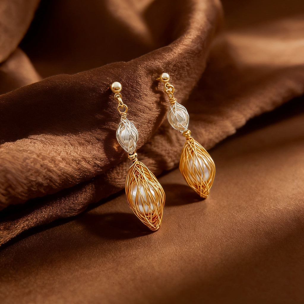 Woven Time Pearl Stud Earrings - NaNaMaLa Boutique